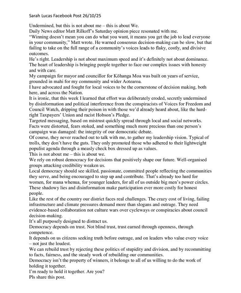 Sarah Lucas posted on her Facebook page about the new “far right” groups, promoting candidates, and how this is not good for all of the community.