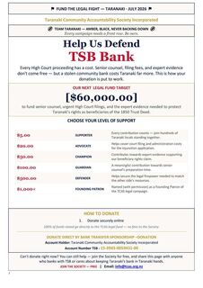 A new society in Taranaki is attempting to get a court injunction to halt the sale of the TSB Bank. Are you able to help ? (Part One)